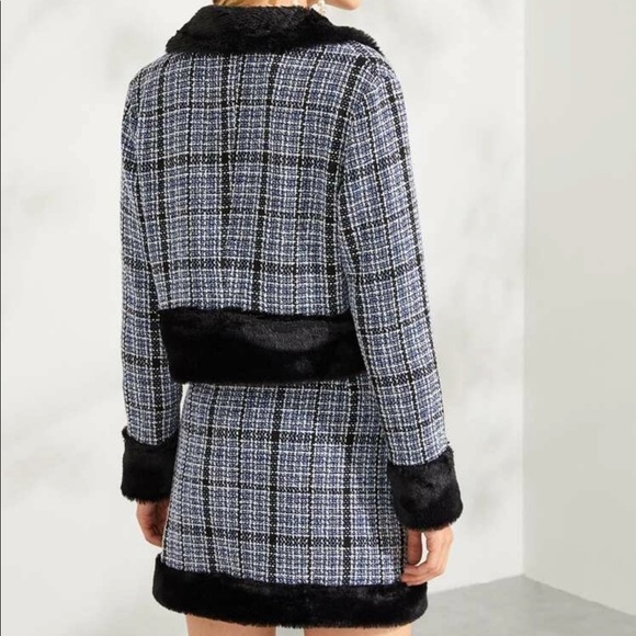 Faux fur plaid coat & skirt set - Picture 2 of 5